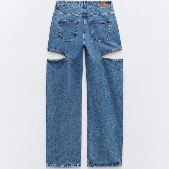 ZARA Z1975 MID WAIST STRAIGHT LEG CUTOUT JEWEL JEANS - Picture 3 of 3